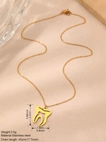 不銹鋼智齒吊墜鏈項鍊,美觀項鍊,時尚男女通用項鍊,女孩派對禮物 - 金色 - 查看 3