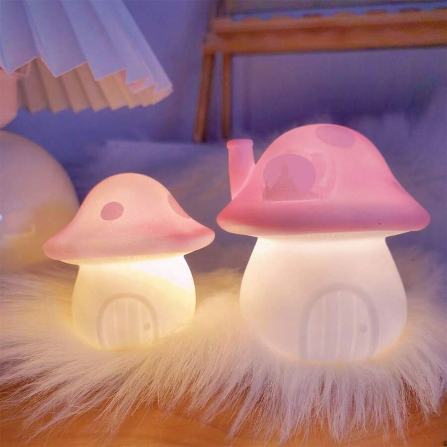 可愛的蘑菇燈,環境夜燈,發光房間裝飾,臥室裝飾,禮物 - 粉色 - 查看 1