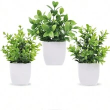 1PC/2PCS/3PCS/4PCS White Flower Pots Artificial Plants With Small Artificial Fake Plants, Including Flower Pots For Indoor Home Decoration, Office Centerpieces, Bathroom And Bedroom Decoration, With Plastic Eucalyptus And Miniature Wheatgrass Plants, Perfect For Indoor Desk Artificial Plant Decoration