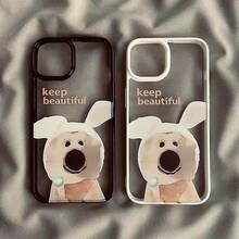 1pc Personalized Acrylic Phone Case With Dog Mask Design, Black & White, Compatible With Multiple Apple Models - Black and White - View 3