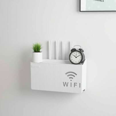 1pc Wall Mounted WIFI Router Storage Box, Cable Organizer Rack Without Drilling Hole (Includes Adhesive For Installation), Living Room Wall-Mounted Cord Management