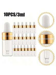 10 件裝 3 毫升透明玻璃滴管瓶,精油香水液體化妝品迷你樣品滴管瓶,帶金蓋的空旅行樣品瓶 - 無色 - 查看 1