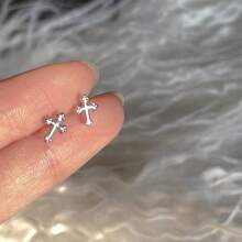 Simple & Sterling Silver Cross Earrings With Minimalist Design