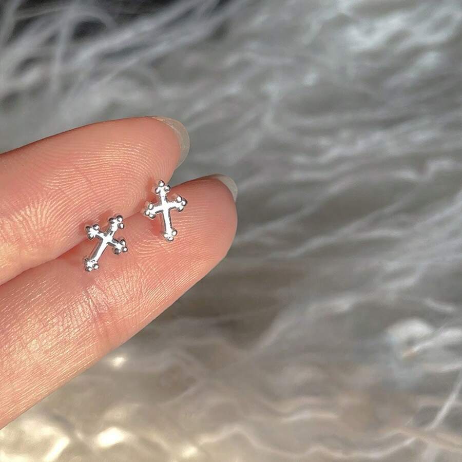 Simple & Sterling Silver Cross Earrings With Minimalist Design