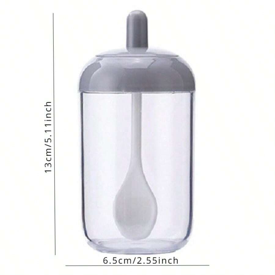 Spice Jar With Lid Spoon Set Plastic Herb Condiment Tins Salt Storage Container Seal Box Pepper Seasoning Cans Kitchen Organizer - Grey - View 1