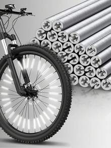 12pcs Yellow Abs Material Bicycle Colorful Reflective Spoke Tubes With Steel Wire Clip For Safety Warning Mountain Bike Fixed Gear Bicycle Riding Accessories - Yellow - View 4