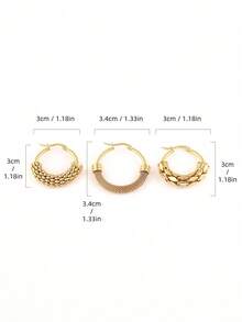 3 件/套網狀設計耳環 - 金色 - 查看 2