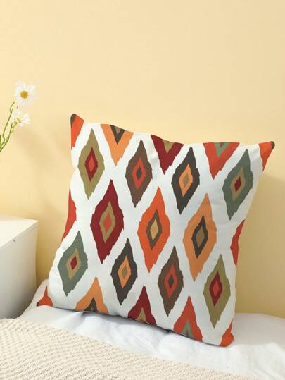1pc Colorful Diamond Grid Pattern Printed Cushion Cover For Modern Sofa Decor Pillowcase (Without Pillow Core)
