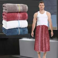 1 件男士速乾浴袍 - 可調式彈性浴巾 - 吸水柔軟 - 27.5x55 英寸,男式桑拿短裙水療桑拿包裹 - 紅色 - 查看 3