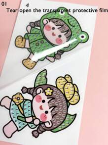 1 Set De Pegatinas De Diamantes De Imitación Adorable De Chica Rana De Dibujos Animados Para Manualidades, Botellas De Agua, Artículos De Papelería, Cuadernos, Decoraciones De Computadoras - Multicolor - Ver 7