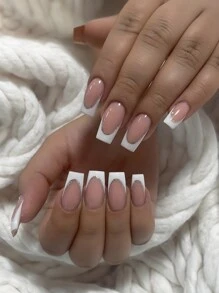 24 Móng tay đeo hình vuông với các cạnh màu trắng đơn giản theo phong cách Pháp Được trang bị keo thạch Một dũa móng tay Một dũa móng tay cho phụ nữ và trẻ em gái Bấm vào móng tay Đồ dùng làm móng - Nhiều màu - Xem 1