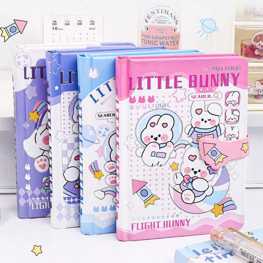 1pc Cute Handbook, Color Page, Magnetic Buckle Book, Student Diary, Small Notebook, Stationery, Handbook - Pink - View 1