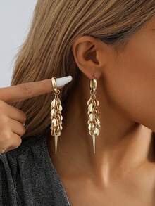 1 对女士不对称镀金长款几何吊坠耳环，时尚晚会配饰，情人节礼物 - 金色 - 查看 2