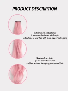 2 件彩色捲髮夾式接髮,20 英寸長,不尋常的多彩派對亮點,髮夾適合女孩、女士、兒童 - 非常適合派對、節日和日常佩戴。女用彩色假髮長直漸層隱藏式無縫自然一件接髮夾頭束圈耳環 - 粉色 - 查看 4