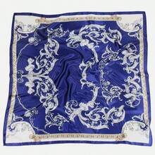 1 Piece Of Women'S Navy Blue Printed Imitation Silk Satin Decoration, Fashionable And Versatile, Popular, Elegant, Mature And Light Luxury Turban, Suitable For Daily Use All Year Round, A Gift For Mother - Navy Blue - View 3