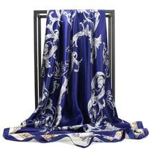 1 Piece Of Women'S Navy Blue Printed Imitation Silk Satin Decoration, Fashionable And Versatile, Popular, Elegant, Mature And Light Luxury Turban, Suitable For Daily Use All Year Round, A Gift For Mother - Navy Blue - View 2