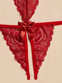 Apressadinha Sexy Lingerie Rendada Body Aberto Laços - Vermelho - Visão 2
