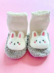 1雙中性嬰兒加厚保暖灰色卡通設計襪子,適合秋冬季節 - 灰色 - 查看 1