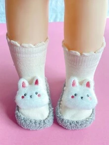 1雙中性嬰兒加厚保暖灰色卡通設計襪子,適合秋冬季節 - 灰色 - 查看 5