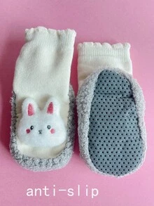 1雙中性嬰兒加厚保暖灰色卡通設計襪子,適合秋冬季節 - 灰色 - 查看 4