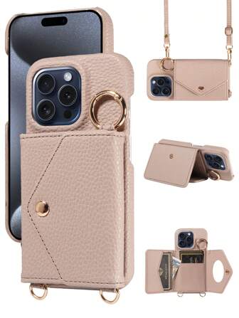 1pc Multifunctional Crossbody Wallet Case With Earphone Pouch, PU Leather Phone Cover Compatible With IPhone 17 Pro Max/17 Pro/17/Air/16 Pro Max/16/15/14/13, A16