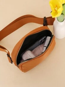 2023年新款純色臀包運動跑步手機胸包時尚戶外尼龍臀包 - 棕色 - 查看 8