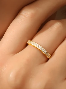 1 Nhẫn Bạc Đơn Giản Đính Đá Cubic Zirconia Dành Cho Nữ, Món Quà Hoàn Hảo Cho Buổi Hẹn Hò - Vàng - Xem 1