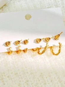 3對時尚極簡誇張耳環,適合女性,是節日的理想禮物 - 金黃色 - 查看 5