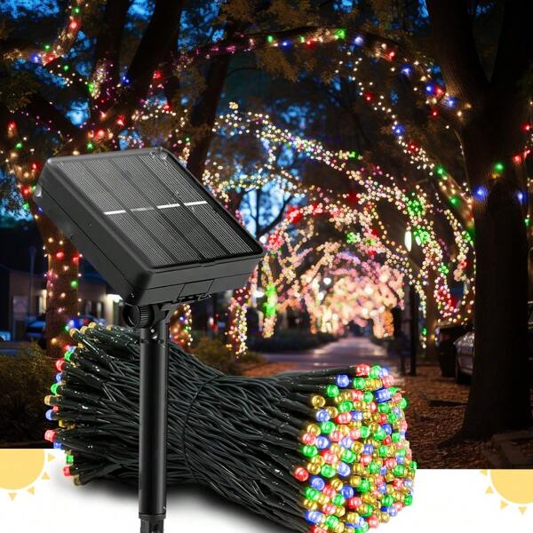 1pc 105ft Solar Powered LED Outdoor Decorative Lights, 8 Lighting Modes, Waterproof For Christmas, Holiday, Camping, Garden, Patio, Outdoor Wedding & Party Decor