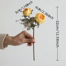 3 件、2 頭短莖玫瑰和玫瑰花蕾人造乾燥花絲花,棕色邊緣設計,非常適合家居裝飾、婚禮和訂婚裝飾、節日裝飾、餐桌中心裝飾、生日和情人節禮物。 - 桔色 - 查看 2