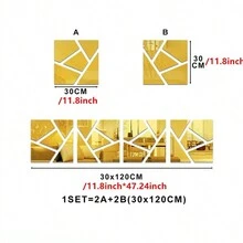 1套3d幾何牆鏡貼紙,亞克力自粘式diy貼紙,適用於電視背景客廳藝術現代家居裝飾 - 金色 - 查看 2