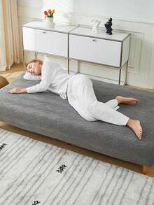 1pc Deep Gray Plush Jacquard Armless Folding Sofa Bed Cover, RV Seat Cover, Elastic Full Coverage Polyester Sofa Slipcover, Removable & Washable, Suitable For All Seasons