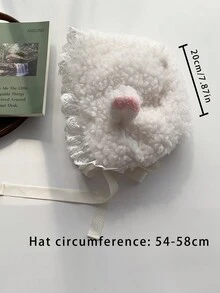 可爱萝莉蕾丝耳朵毛绒帽子秋冬腮红小猪毛绒帽子女冬季毛绒保暖护耳雷锋帽 - 白色 - 查看 5