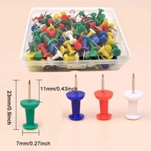 150入盒裝彩色塑膠頭鋼質圖針,適用於在畫布板和牆上掛地圖、日曆和照片,適用於家用、辦公室和手工藝項目！ - 彩色 - 查看 2