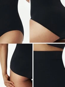 1件女式高腰塑形短褲,塑腹提臀無縫塑身內衣 - 黑色 - 查看 5