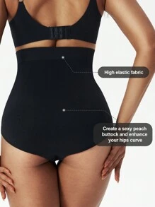 1件女式高腰塑形短褲,塑腹提臀無縫塑身內衣 - 黑色 - 查看 2