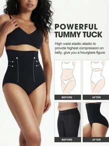 1件女式高腰塑形短褲,塑腹提臀無縫塑身內衣 - 黑色 - 查看 1
