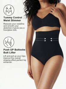 1件女式高腰塑形短褲,塑腹提臀無縫塑身內衣 - 黑色 - 查看 4