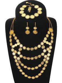 5pcs/Set Deluxe Ancient Coin Design Earrings, Necklace, Bracelet, Ring Jewelry Set - Yellow Gold - View 2