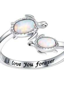 1只海龜形擴口假珍珠戒指適合做為假日禮物贈送給女性 - 銀色 - 查看 3