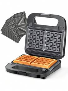 Cikky 3in1 Croque Monsieur Machine, Extra Deep Plates For Sandwich, Waffles, Grills | Removable Plates With Non-Stick Coating And Dishwasher Friendly, 750W