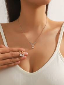 3 Stück einfaches und elegantes Charm modisches, allpassendes glänzendes Schmuckset aus Messing mit kubischen Zirkoniasteinen in quadratischer/tropfen-/tränenförmiger Form, bestehend aus Halskette und Ohrringe, geeignet für Abschluss, Urlaub, Strandparty, Zusammenkunft, Bankett, Hochzeit, Brautjungfern, beste Freunde, Freundin, Geburtstag, Liebesgeständnis, Paar, Heiratsantrag, Lehrertag, Muttertag, Valentinstag, Erntedankfest, Frauentag; kommt in dekorativer Geschenkbox mit Schleife. - Verschiedenfarbig - Übersicht 10