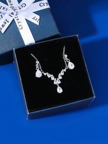 3 Stück einfaches und elegantes Charm modisches, allpassendes glänzendes Schmuckset aus Messing mit kubischen Zirkoniasteinen in quadratischer/tropfen-/tränenförmiger Form, bestehend aus Halskette und Ohrringe, geeignet für Abschluss, Urlaub, Strandparty, Zusammenkunft, Bankett, Hochzeit, Brautjungfern, beste Freunde, Freundin, Geburtstag, Liebesgeständnis, Paar, Heiratsantrag, Lehrertag, Muttertag, Valentinstag, Erntedankfest, Frauentag; kommt in dekorativer Geschenkbox mit Schleife. - Verschiedenfarbig - Übersicht 9