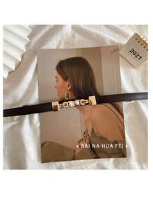 1條diy可調節的女士腰帶,適用於裙裝,簡單時尚,多功能,細身和裝飾性pu皮革服飾配件 - 咖色 - 查看 2