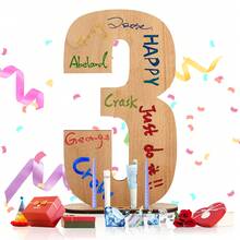 Wooden Numbers 0-9 Table Stand Decorative Sign Board For Anniversary, Birthday Message Board With Base - Num."3" - View 3