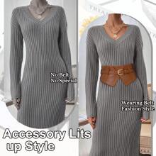 1根純色pu彈性腰帶,男女適用,適用於洋裝、婚禮、節日和聖誕節 - 棕色 - 查看 9