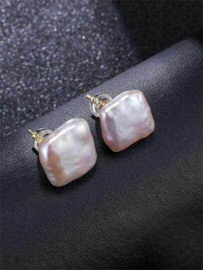 1pair Personalized Baroque Style 12-13mm Faux Pearl Stud Earrings Silver Ear Jewelry For Girlfriend Valentine's Day Gift Wedding Jewelry Bridal Jewelry Holiday Valentines