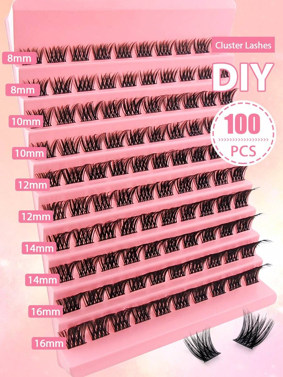 100Pcs C Curl Individual Cluster Lashes Segmented Individual False Eyelashes Spikes Individual Eyelash Extensions Lash Clusters, Eyelash Clusters, Individual Eyelashes, Lashes, Fake Lashes - Black - View 1