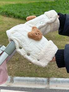Guantes gruesos para el manillar del cochecito de bebé para otoño e invierno, guantes de calentamiento para el carrito de bebé con diseño de oso lindo