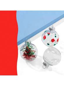 12入組透明聖誕裝飾品,可填充松針和人工莓果的塑料耀眼球 - 白色 - 查看 6